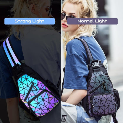 Luminous Holographic Geometric Backpack - Color-Changing Reflective Sling Bag for Women (Prism)