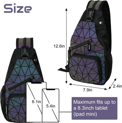 Luminous Holographic Geometric Backpack - Color-Changing Reflective Sling Bag for Women (Prism)