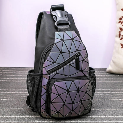 Luminous Holographic Geometric Backpack - Color-Changing Reflective Sling Bag for Women (Prism)