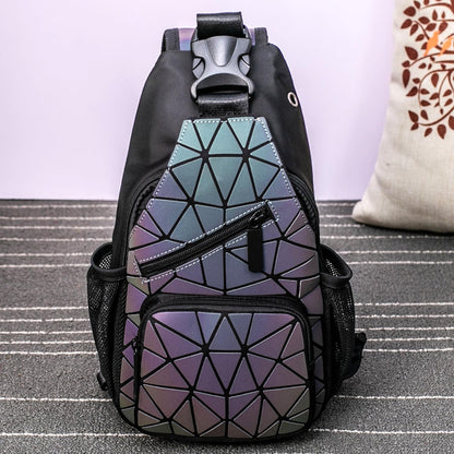 Luminous Holographic Geometric Backpack - Color-Changing Reflective Sling Bag for Women (Prism)