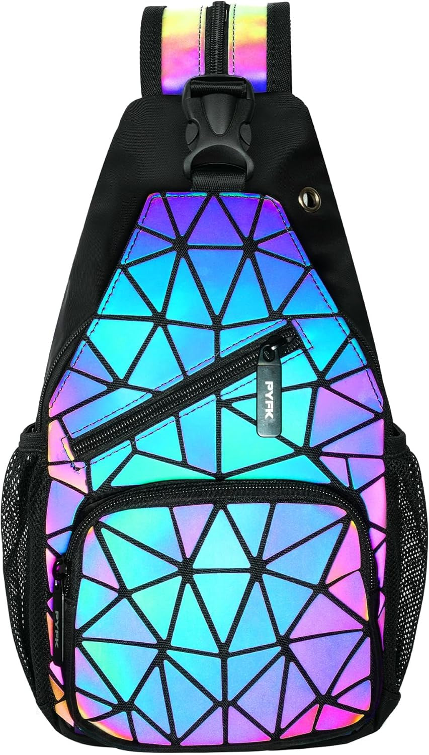 Luminous Holographic Geometric Backpack - Color-Changing Reflective Sling Bag for Women (Prism)